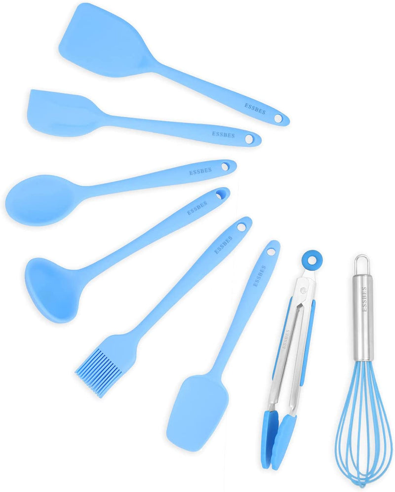 ESSBES Silicone Mini Kitchen Utensils Set of 8 Small Kitchen Tools Nonstick Cookware with Hanging Hole (Blue) Home & Garden > Kitchen & Dining > Kitchen Tools & Utensils ESSBES Blue  