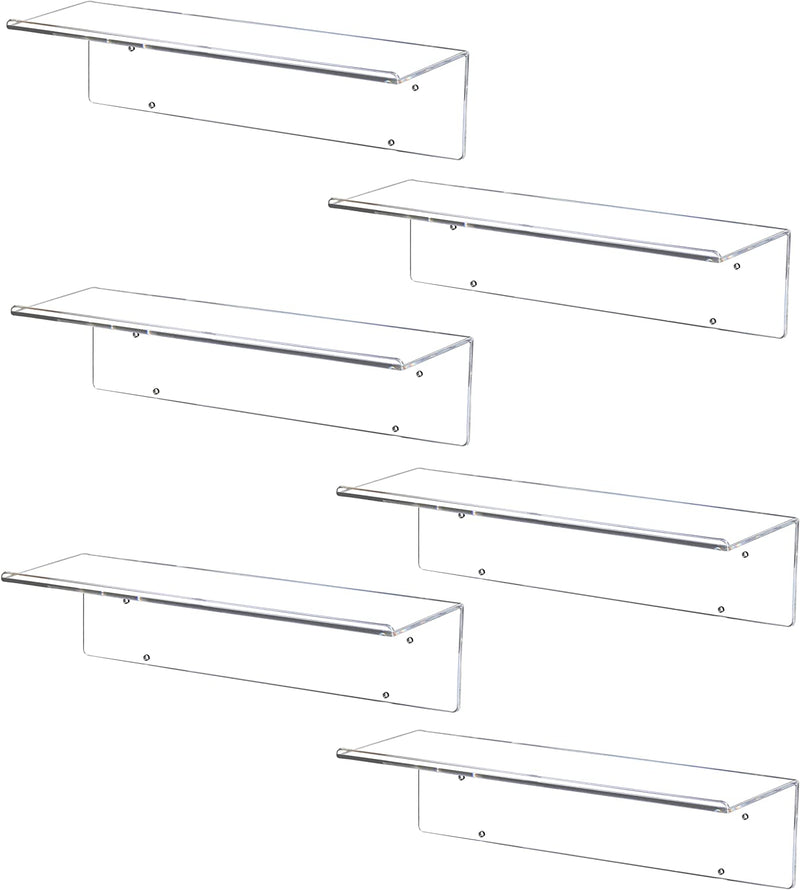 CY Craft 15.8 Inch Clear Acrylic Floating Shelves Display Ledge,Wall Mounted Storage Shelf with Detachable Hooks for Kitchen/Bathroom/Office,Invisible Kids Bookshelf and Spice Rack,Set of 4 Furniture > Shelving > Wall Shelves & Ledges CY craft 6 PCS with detachable hook and adhesive tape  