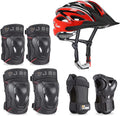JBM 7 Pieces Protective Gear Set - Bike Helmet for Adult Knee&Elbow Pads and Wrist Guards, Adjustable Cycling Helmet with Visor Safety Pad Set Outdoor Sports Protective Gear Set (Black, Adult) Sporting Goods > Outdoor Recreation > Cycling > Cycling Apparel & Accessories > Bicycle Helmets JBM international Black & Red Adult 