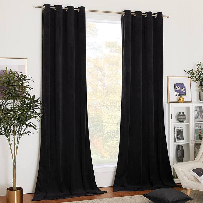 NICETOWN Blue Velvet Curtains 84 Inches, Media Movie Theater Room Decor, Sound Reducing Heavy Matt Grommet Top Solid Room Darkening Drapes for Bedroom (Set of 2, W52Xl84 Inches) Home & Garden > Decor > Window Treatments > Curtains & Drapes NICETOWN Black W52" x L96" 