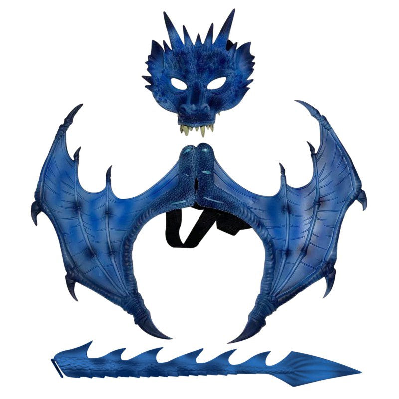 Kids Fantasy Halloween Dinosaurio Dragon Costume Child Animal Mask Wing Tail Accessory for Halloween Party Apparel & Accessories > Costumes & Accessories > Masks EFINNY Blue  