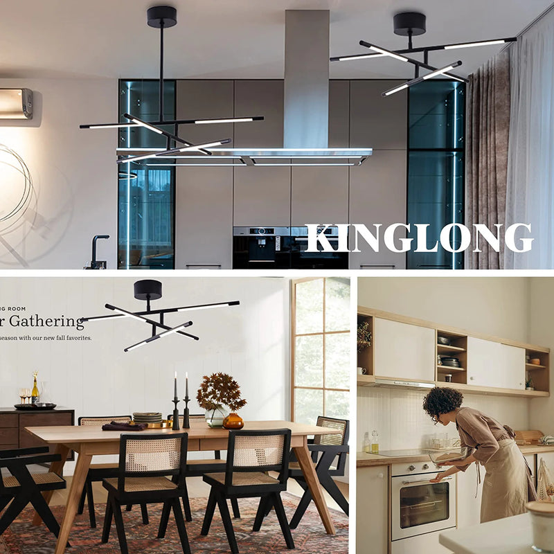 Kinglong Modern Led Chandelier Dimmable Fixture Black Suction and Sling Pendant Light,Pluggable New Art Lamps Ceiling Light for Dining Room,Kitchen,Bathroom,Foyer Decoration Easy to Install（6 Heads）  Kinglong   