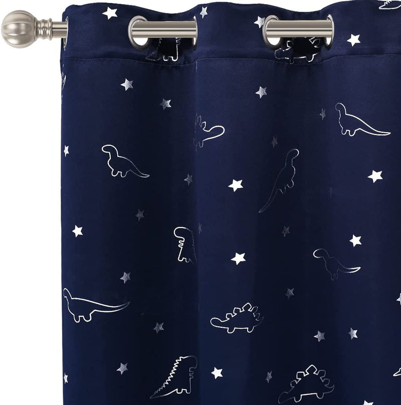LORDTEX Dinosaur and Star Foil Print Blackout Curtains for Kids Room - Thermal Insulated Curtains Noise Reducing Window Drapes for Boys and Girls Bedroom, 42 X 84 Inch, Grey, Set of 2 Panels Home & Garden > Decor > Window Treatments > Curtains & Drapes LORDTEX Navy 42 x 84 inch 