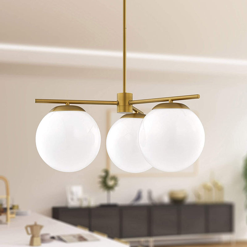 Linea Di Liara Satin Brass Modern 3 Light Globe Chandelier - Caserti Mid Century Clear Glass Ceiling Light for Kitchen, Dining Room and Hallways Home & Garden > Lighting > Lighting Fixtures > Chandeliers Linea di Liara   