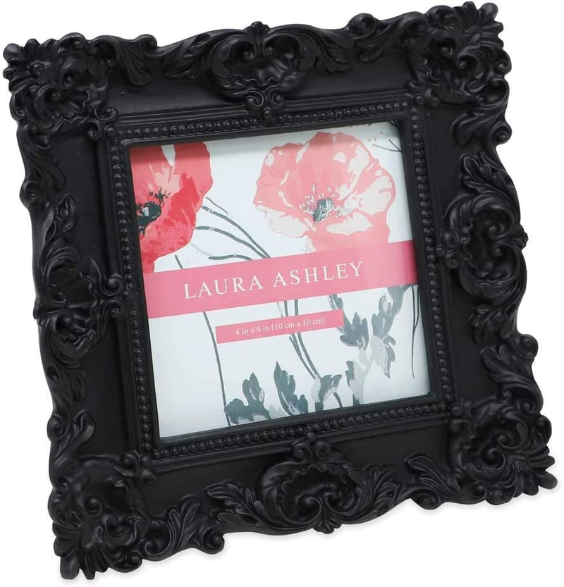 Laura Ashley 5X7 Black Ornate Textured Hand-Crafted Resin Picture Frame with Easel & Hook for Tabletop & Wall Display, Decorative Floral Design Home Décor, Photo Gallery, Art, More (5X7, Black) Home & Garden > Decor > Picture Frames Laura Ashley Black 4x4 