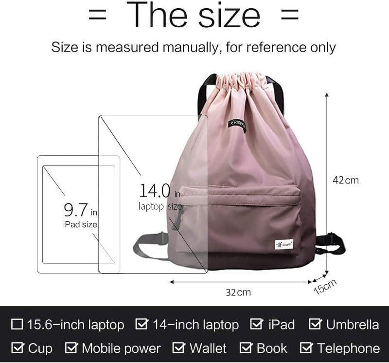 Risefit Waterproof Drawstring Bag, Drawstring Backpack, Gym Bag Sackpack Sports Backpack for Women Girls