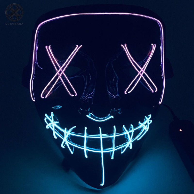 Luxtrada Clubbing Light up "Stitches" LED Mask Costume Halloween Rave Cosplay Party Xmas + AA Battery (Orange&Pink) Apparel & Accessories > Costumes & Accessories > Masks Luxtrada Purple&Ice Blue  