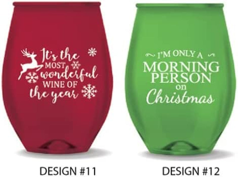 Pen Kit Mall PKM - Stemless Wine Glasses - Set of 12 - NOVELTY FUNNY SAYINGS - CAMPING -CHRISTMAS - NEW YEARS HALLOWEEN (Not Glass) (CHRISTMAS THEMED) Home & Garden > Kitchen & Dining > Tableware > Drinkware PEN KIT MALL   