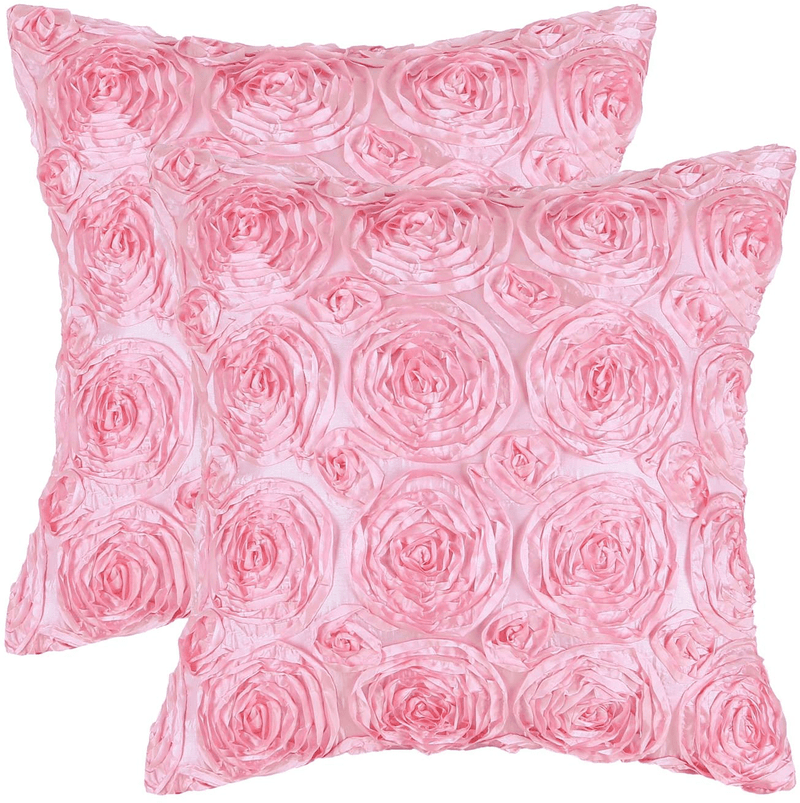 Calitime Pack of 2 Cushion Covers Throw Pillow Cases Shells for Couch Sofa Home Solid Stereo Roses Floral 20 X 20 Inches Beige Home & Garden > Decor > Chair & Sofa Cushions CaliTime Candy Pink 20 X 20 Inches 