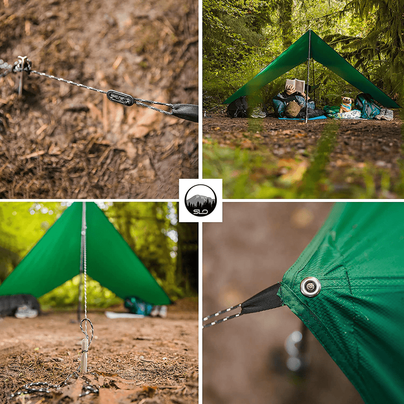 - Camping Hammock with Mosquito Net and Rain Fly – Durable Ripstop Nylon Construction with 12’ Tree Straps, 5kn Carabiners, Tent Stakes and Waterproof Carry Bag