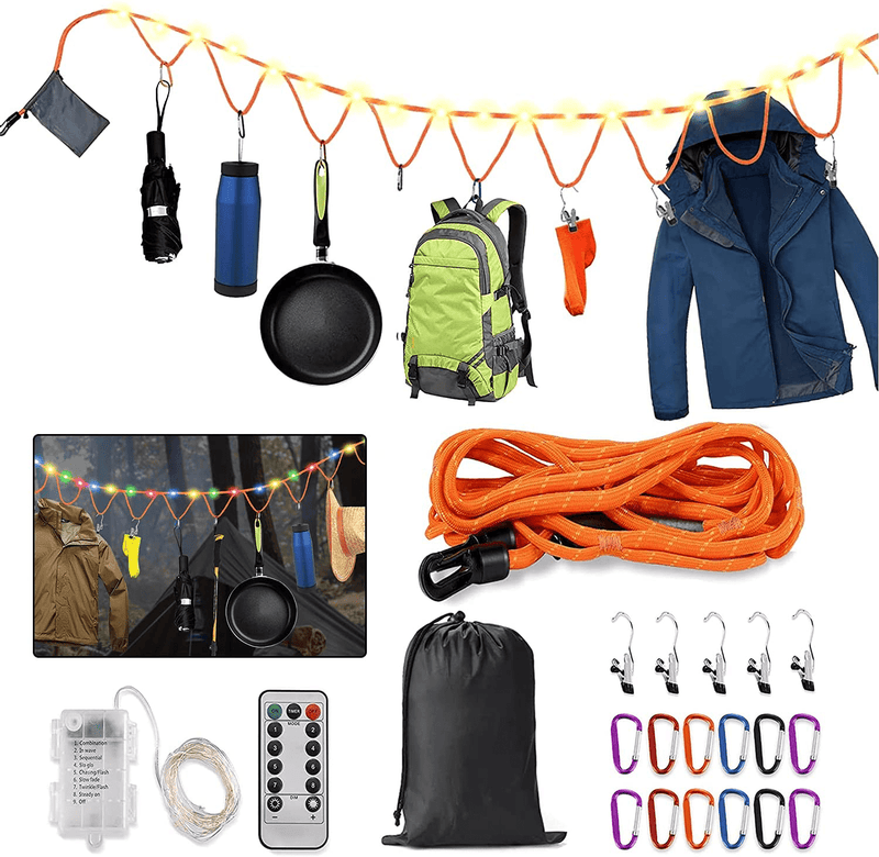 Campsite Storage Strap Camping Accessories, Camping Gear and Equipment Lanyard 16Ft Adjustable for Hanging Outdoor Hammock Tent Clothesline, with LED Strip Lights&Rv Accessories Sporting Goods > Outdoor Recreation > Camping & Hiking > Tent Accessories Moremili Qrange  