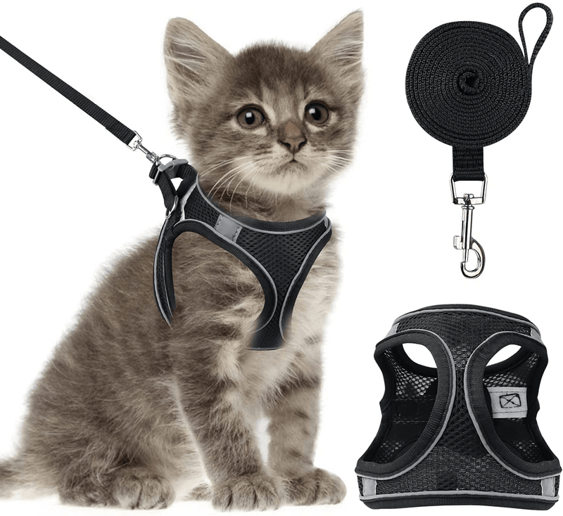 Cat Harness and Leash- Reflective Mesh Cat Vest for Walking Outdoor- Escape Proof Kitten Puppy Vest Harness -Comfort Fit, Lightweight, Easy Control Animals & Pet Supplies > Pet Supplies > Cat Supplies > Cat Apparel N\A Black S 