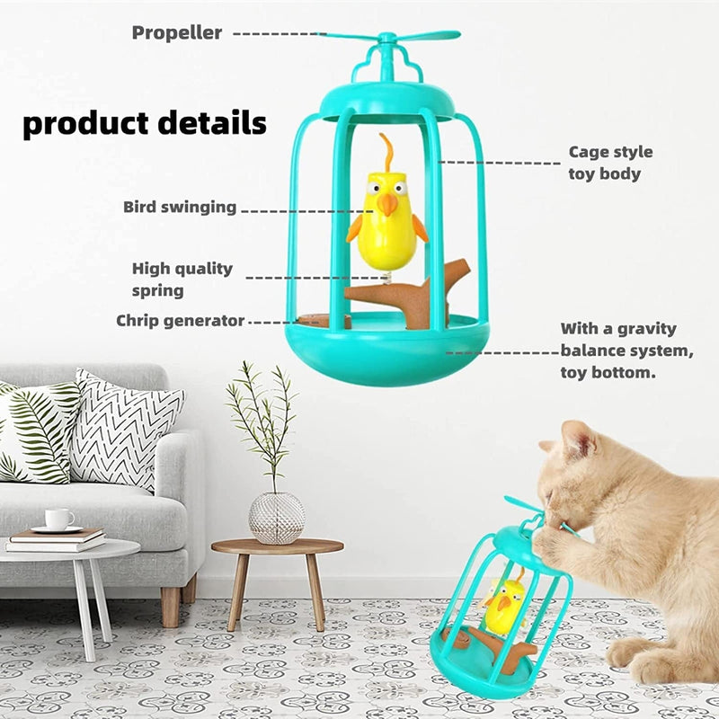 Cat Toy for Indoor Cats Cat Toys That Make Noise Cat Bird Toy in Cage(Blue)