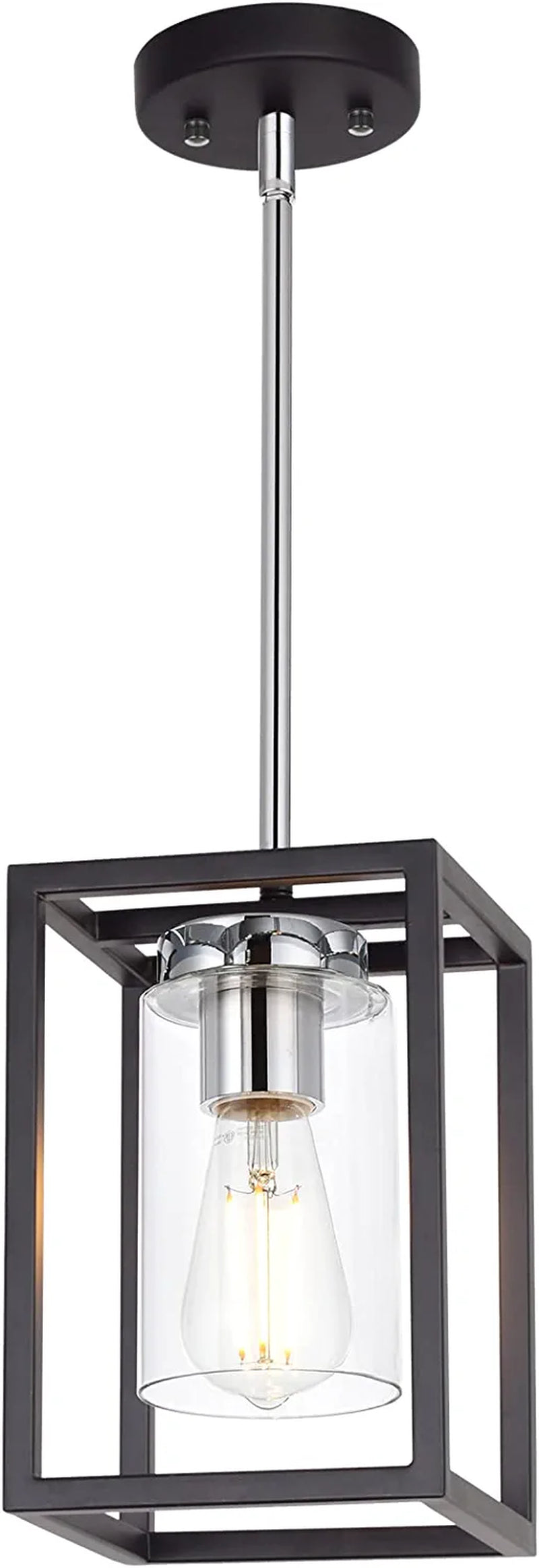 VINLUZ Single 1 Light Black and Brushed Nickel Modern Glass Pendant Light Industrial Modern Metal Chandelier with Clear Glass Shade for Dining Room Kitchen Island Foyer Cafe Home & Garden > Lighting > Lighting Fixtures VINLUZ Black and Chrome 1 Light 
