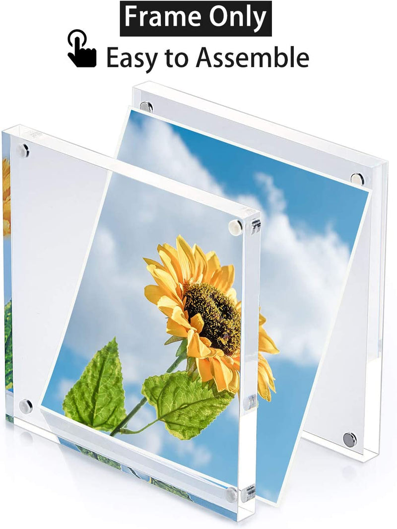 ONE WALL Acrylic Picture Frames 5X5 Inches, Clear Double Sided Magnetic Photo Block Frame, Frameless Self Standing for Tabletop Desktop Display Home & Garden > Decor > Picture Frames ONE WALL   