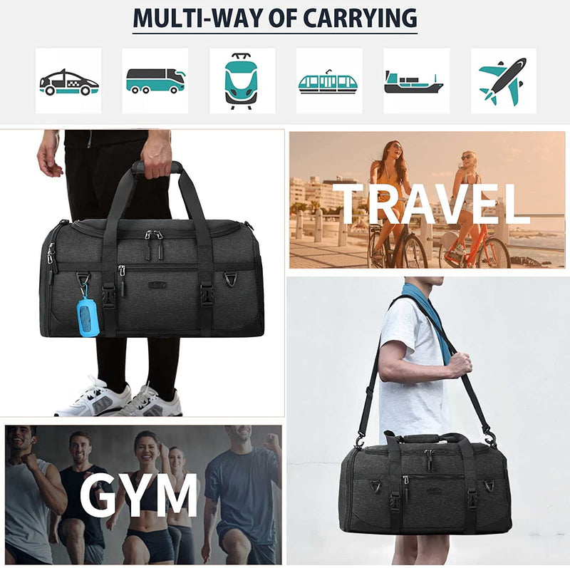 Gym Duffle Bag for Men 40L Waterproof Large Sports Bag with Quick-Drying Towel Travel Duffel Bags with Shoes Compartment and Wet Pocket Weekender Overnight Bag Men Women, Black
