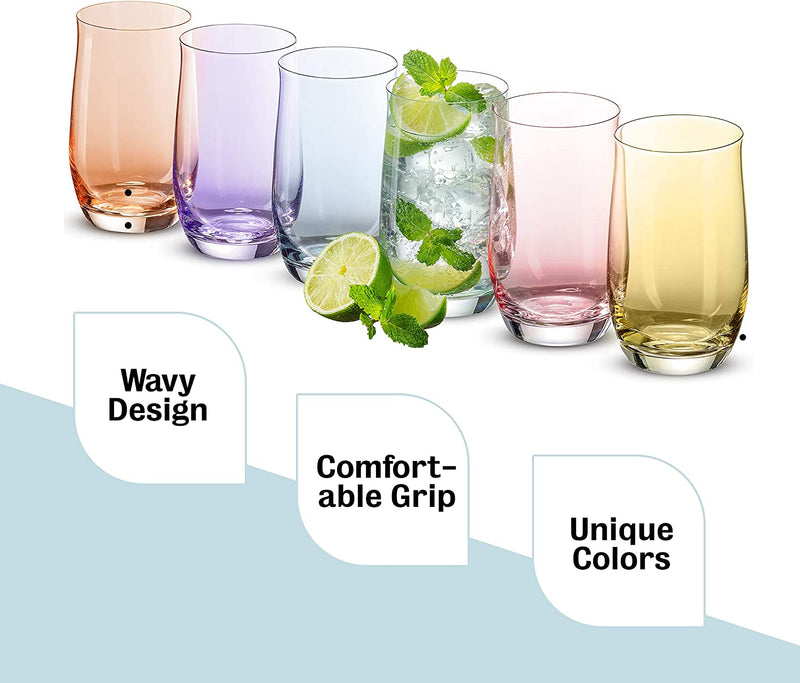 Colorful Drinking Glasses [Set of 6 | 14 Ounces]Colored Glass Cups with Heavy Weighted Base, Multi-Colored Glasses, Drinking Cups, Beer Glasses, Highball Glasses, Glass Tumbler, Cocktail Mixing Glass Home & Garden > Kitchen & Dining > Tableware > Drinkware BENETI   