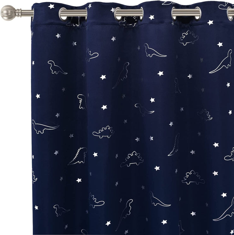 LORDTEX Dinosaur and Star Foil Print Blackout Curtains for Kids Room - Thermal Insulated Curtains Noise Reducing Window Drapes for Boys and Girls Bedroom, 42 X 84 Inch, Grey, Set of 2 Panels Home & Garden > Decor > Window Treatments > Curtains & Drapes LORDTEX Navy 52 x 63 inch 