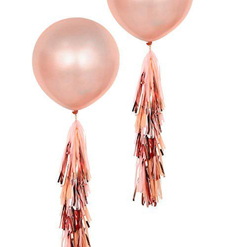 Fonder Mols 2Pcs 36 Inch Rose Gold Giant round Balloons with Tassels Garland Tail for Wedding Baby Shower Event & Party Supplies Arts & Entertainment > Party & Celebration > Party Supplies Fonder Mols   