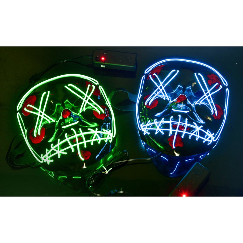 Fun Little Toys 2 Pcs Halloween Mask LED Light up Mask, Scary Cosplay Face Mask Halloween Costume Party Supplies for Kids Adults, Glowing in the Dark Mask 3 Lighting Modes, Blue and Green