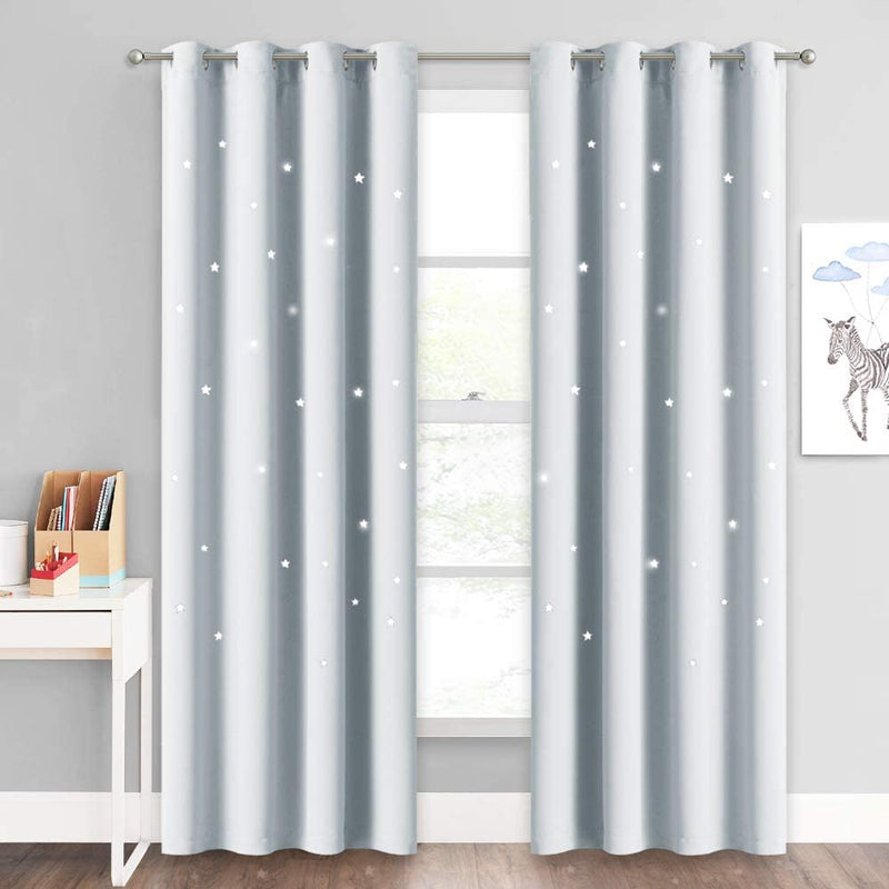 NICETOWN Magic Starry Window Drapes - Laser Cutting Stars Nap Time Blackout Window Curtains for Children'S Room, Nursery, Themed Home, Space-Lovers Decor (W42 X L63 Inches, 2 Pack, Black) Home & Garden > Decor > Window Treatments > Curtains & Drapes NICETOWN Greyish White W52 x L84 