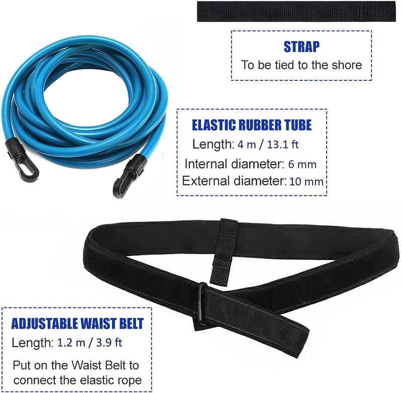 Mengk Adjustable Swim Training Belt Resistance Elastic Belt Swimming Safety Training Rope Swimming Resistance Bands Stationary Resistance Training Equipment