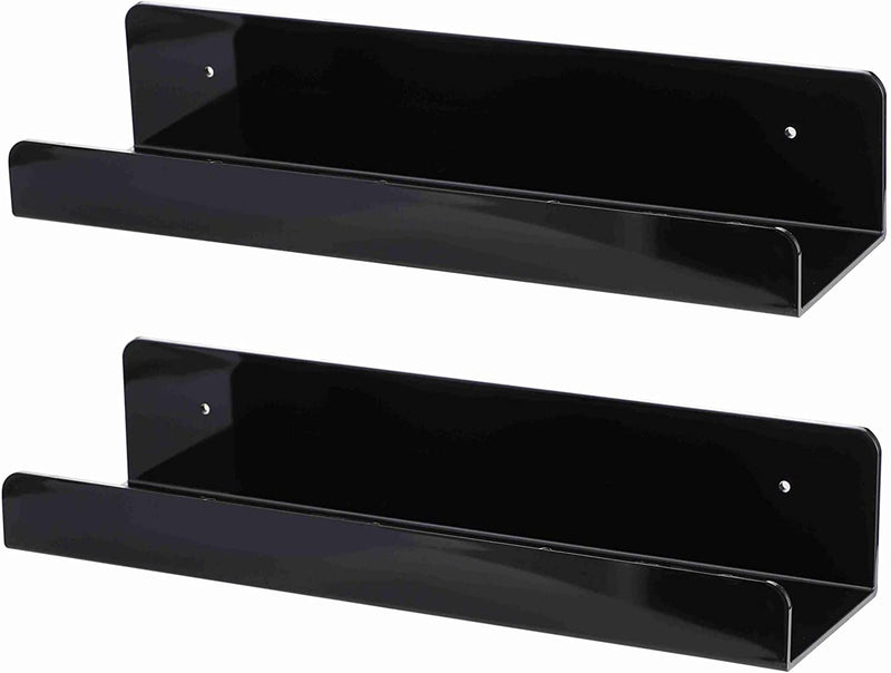 Cq Acrylic 15" Invisible Acrylic Floating Wall Ledge Shelf, Wall Mounted Nursery Kids Bookshelf, Invisible Spice Rack,Black 5MM Thick Bathroom Storage Shelves Display Organizer, 15" L,Set of 4 Furniture > Shelving > Wall Shelves & Ledges Cq acrylic Black 15" Pack of 2 