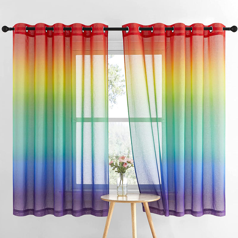 NICETOWN Colorful Curtains, Rainbow Ombre Sheer Curtains for Bedroom Girls Room Decor Ombre Pattern Window Short Sheer Curtains for Girly Nursery Kids Daughter Room (55 X 63 Inch Length, Set of 2) Home & Garden > Decor > Window Treatments > Curtains & Drapes NICETOWN Rainbow W65 x L63 
