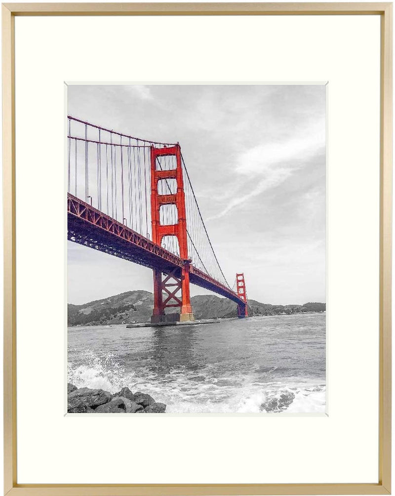 Frametory, 11X14 Aluminum Photo Frame with Ivory Color Mat for 8X10 Picture & Real Glass, Metal Picture Frame Collection (Gold, 1-Pack) Home & Garden > Decor > Picture Frames Frametory Gold 11x14 