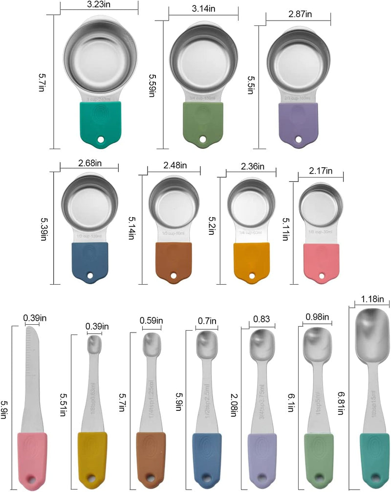 Magnetic Measuring Cups and Spoons Set, Stainless Steel Metal Stackable Nesting Measure Cups,Teaspoon, Tablespoon, 14 Pcs Silicone Handle Kitchen Cooking & Baking Tools, 7 Cups & 6 Spoons &1 Leveler Home & Garden > Kitchen & Dining > Kitchen Tools & Utensils WARMHEART   