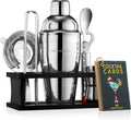 Mixology Bartender Kit with Stand | Silver Bar Set Cocktail Shaker Set for Drink Mixing - Bar Tools: Martini Shaker, Jigger, Strainer, Bar Mixer Spoon, Tongs, Opener | Gift Idea Home & Garden > Kitchen & Dining > Barware Modern Mixology Dark Stand  