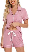 Samring Women'S Button down Pajama Set V-Neck Short Sleeve Sleepwear Soft Pj Sets S-XXL  Samring A Style Pants No Pockets-bean Paste XX-Large 