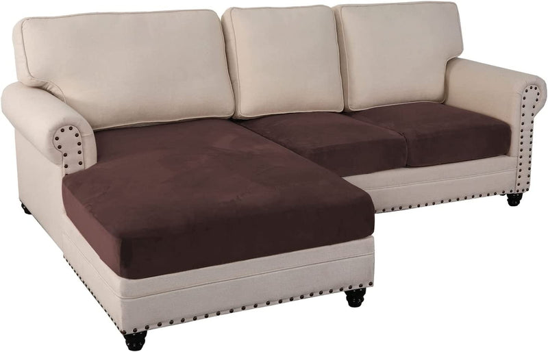Sectional Couch Covers 4 Piece Couch Covers for Sectional Sofa L Shape Velvet Separate Cushion Couch Chaise Cover Elastic Furniture Protector for Both Left/Right Sectional Couch(4 Seater, Brown) Home & Garden > Decor > Chair & Sofa Cushions PrinceDeco Brown 3 Seater 
