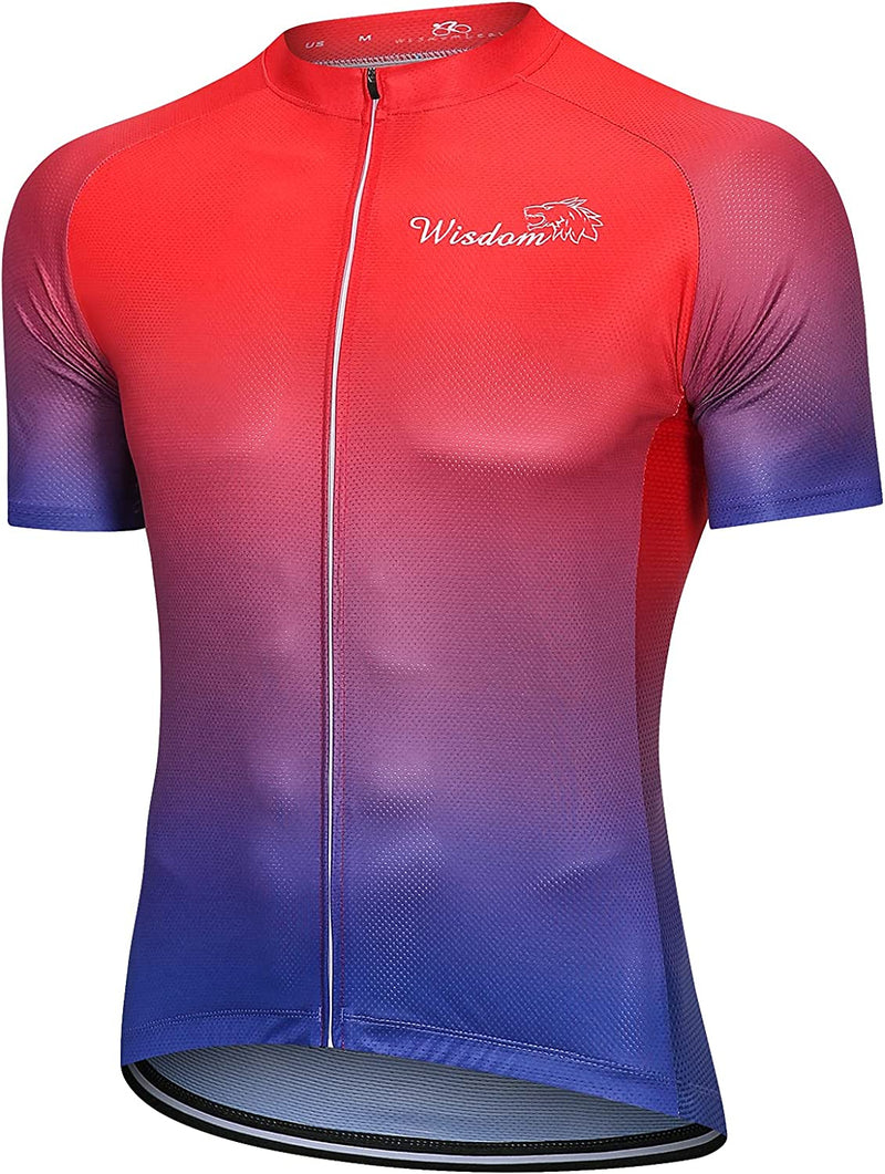 Wisdom Leaves Men'S Cycling Bike Jersey Short Sleeve with 3 Rear Pockets Biking Shirts Moisture Wicking and Breathable Sporting Goods > Outdoor Recreation > Cycling > Cycling Apparel & Accessories Wisdom Leaves Gradient Red 3X-Large 