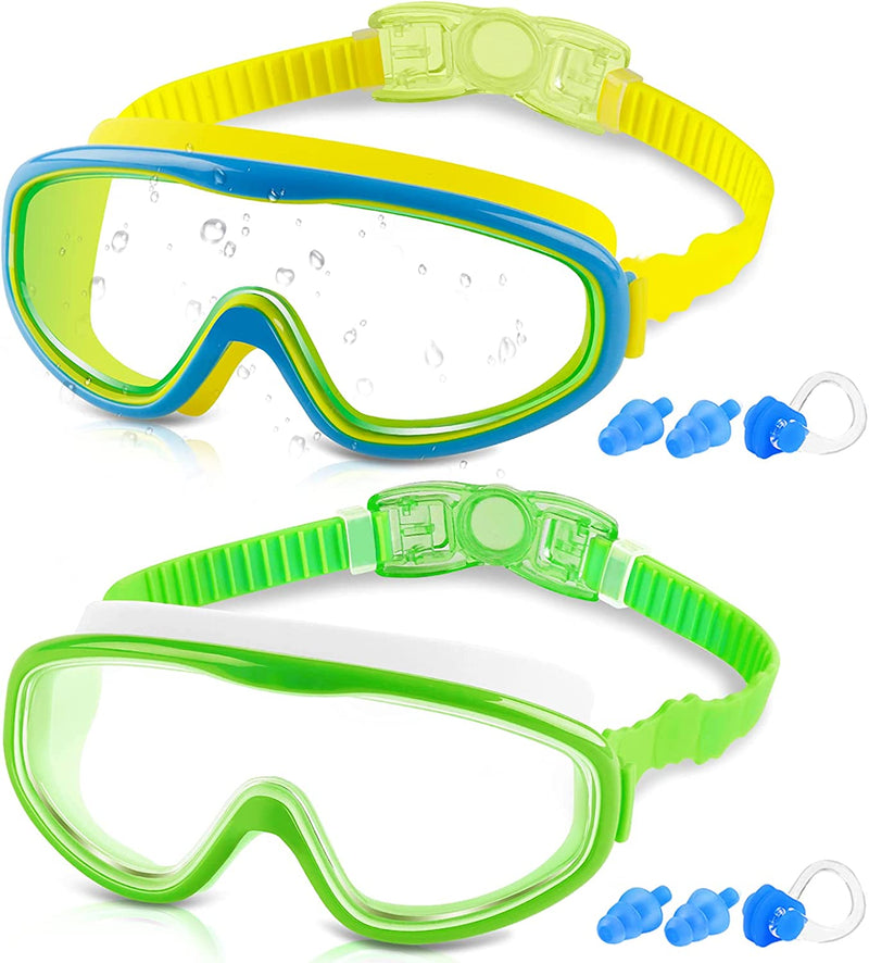 COOLOO Kids Swim Goggles for Age 3-15, 2 Pack Kids Goggles for Swimming with Nose Cover, No Leaking, Anti-Fog, Waterproof Sporting Goods > Outdoor Recreation > Boating & Water Sports > Swimming > Swim Goggles & Masks COOLOO G. Wv-yblue+wgreen  