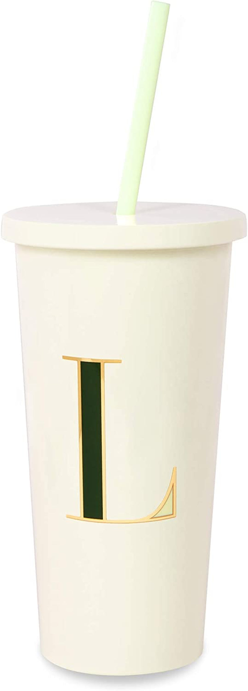 Kate Spade New York Insulated Initial Tumbler with Reusable Straw, 20 Ounce Acrylic Travel Cup with Lid, S (Pink)