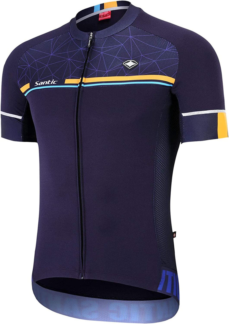 Santic Cycling Jersey Men Short Sleeve Bike Jersey with Three Pockets Breathable Quick Dry Biking Shirts Sporting Goods > Outdoor Recreation > Cycling > Cycling Apparel & Accessories Santic Full Zipper-2-purple Medium 