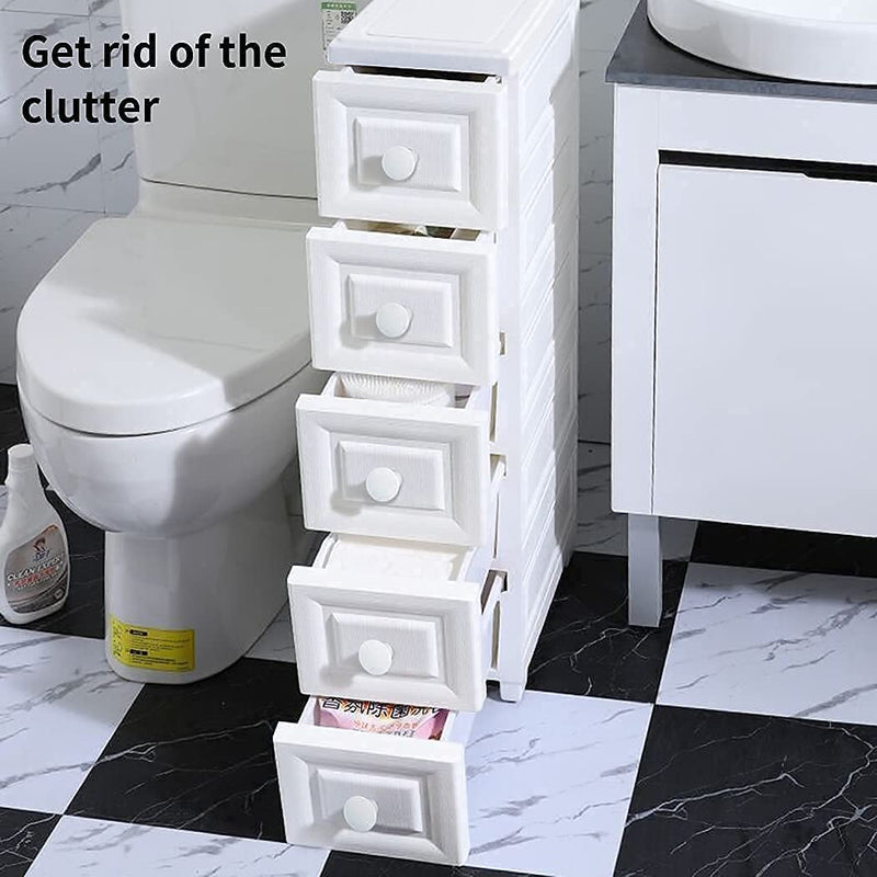 Conworld Super Light Weight Slim Plastic Bathroom Storage, Self-Assembling Bathroom Organizer 5 Tier Slim Storage Cart with 4 Wheels (Product Comes with Installation Instructions and Video) Home & Garden > Household Supplies > Storage & Organization Conworld   