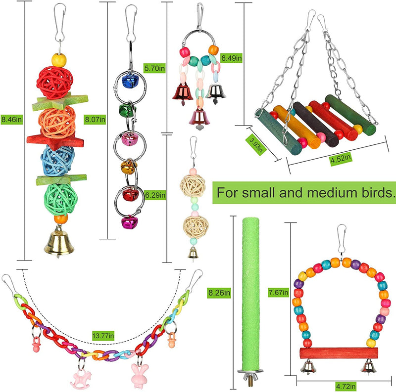 SUNJOYCO Bird Parrot Swing Toys 13 Pack, Pet Hanging Hammock Bell Cage, Colorful Chewing Climbing Ladder Toys for Small Parakeets Conures Cockatiels Macaws Finches Love Birds Animals & Pet Supplies > Pet Supplies > Bird Supplies > Bird Toys SUNJOYCO   
