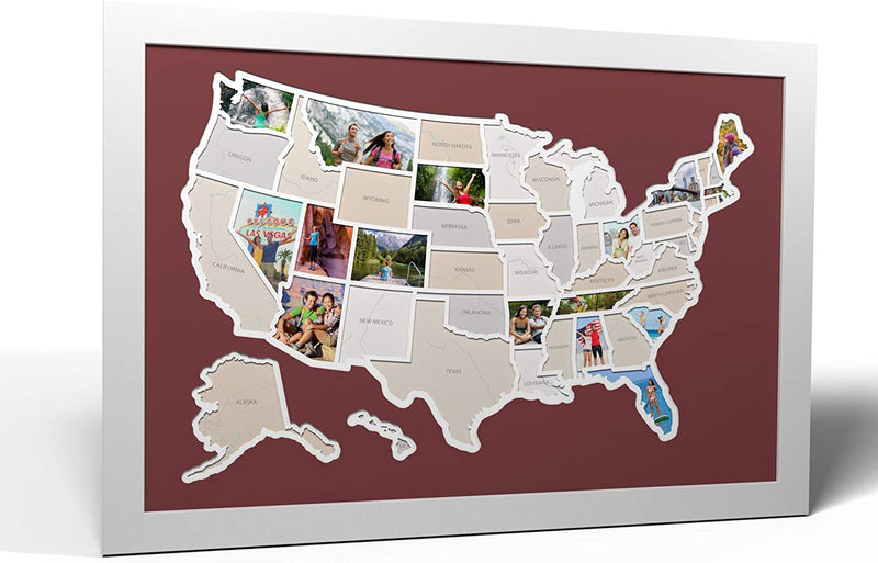 Thunder Bunny Labs 50 States USA Photo Map - Frame Optional - Made in America (Driftwood, Black Frame) Home & Garden > Decor > Picture Frames Thunder Bunny Labs Sienna White Frame 