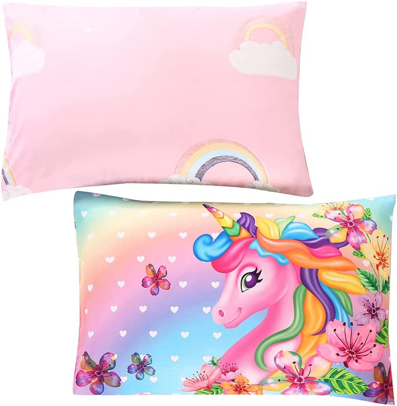Oecpkd Cute Unicorn Comforter Sets 3Pc Pink Flower Girl Colorful Unicorn Bedding Sets Soft Girls Unicorn Rainbow Comforter Sets Home & Garden > Linens & Bedding > Bedding Oecpkd   