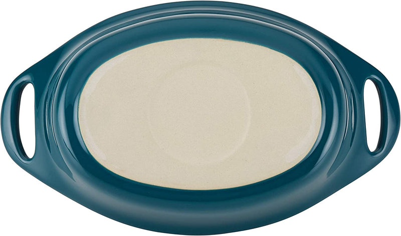 Rachael Ray Solid Glaze Ceramics Au Gratin Bakeware / Baker Set, Oval - 2 Piece, Teal