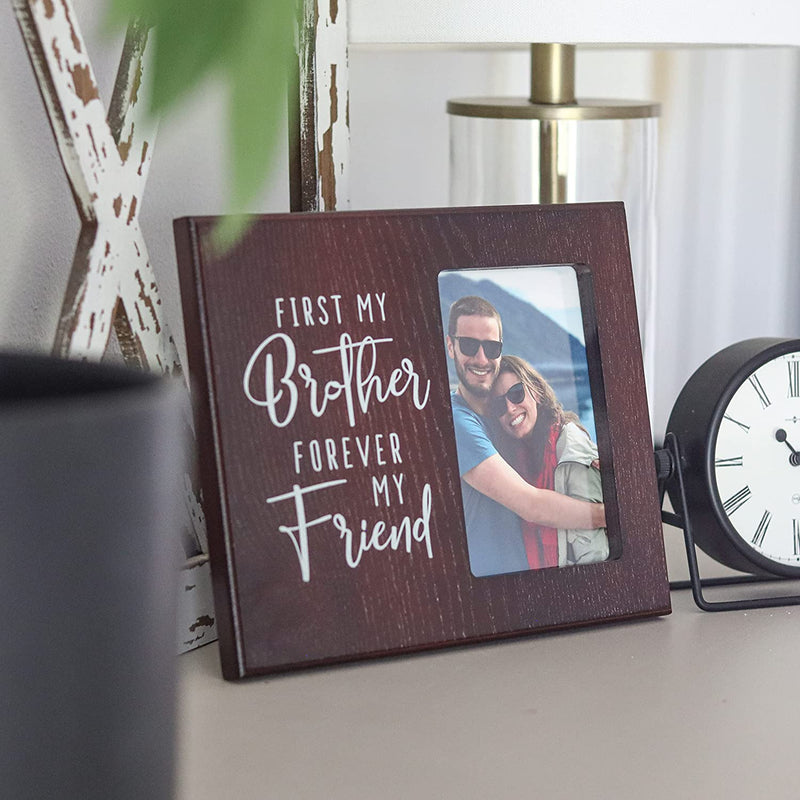 Elegant Signs First My Brother Forever My Friend - Wood Picture Frame Holds 4X6 Photo - Sibling Gift for Adults, Teens, or Kids Home & Garden > Decor > Picture Frames Elegant Signs   