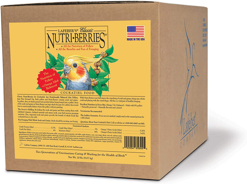 Lafeber Classic Nutri-Berries Pet Bird Food, Made with Non-Gmo and Human-Grade Ingredients, for Cockatiels, 4 Lb Animals & Pet Supplies > Pet Supplies > Bird Supplies > Bird Food Lafeber Company 20 Pound (Pack of 1)  