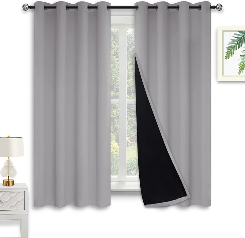 Kinryb Halloween 100% Blackout Curtains Coffee 72 Inche Length - Double Layer Grommet Drapes with Black Liner Privacy Protected Blackout Curtains for Bedroom Coffee 52W X 72L Set of 2 Home & Garden > Decor > Window Treatments > Curtains & Drapes Kinryb Silver Grey W52" x L63" 