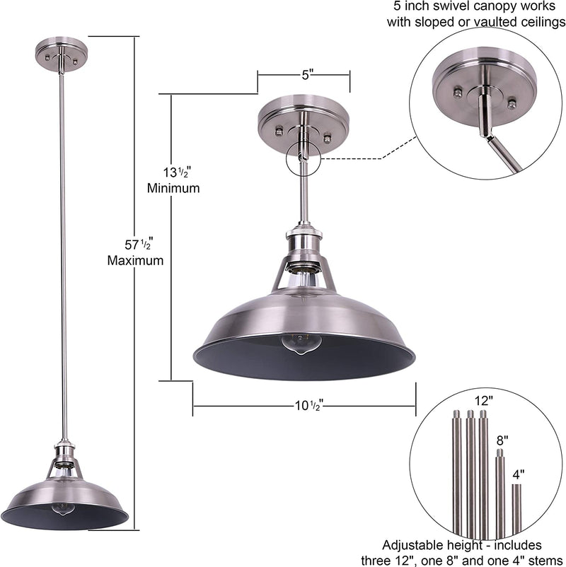 Olivera 10.5 Inch Metal Pendant Light | Brushed Nickel Pendant Lighting for Kitchen Island with LED Bulb LL-P833-1BN Home & Garden > Lighting > Lighting Fixtures Linea di Liara   