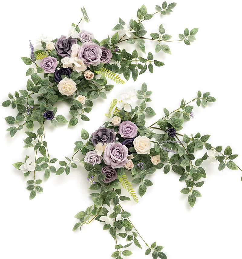 Ling'S Moment 2PCS Artificial Floral Swags Centerpieces, Wedding Flower Greenery Arrangements for Sweetheart/Head Table Decor Wedding Car Wall Window Arch Home Garden Decor | Rust & Sepia  Ling's Moment Lilac  Gold  