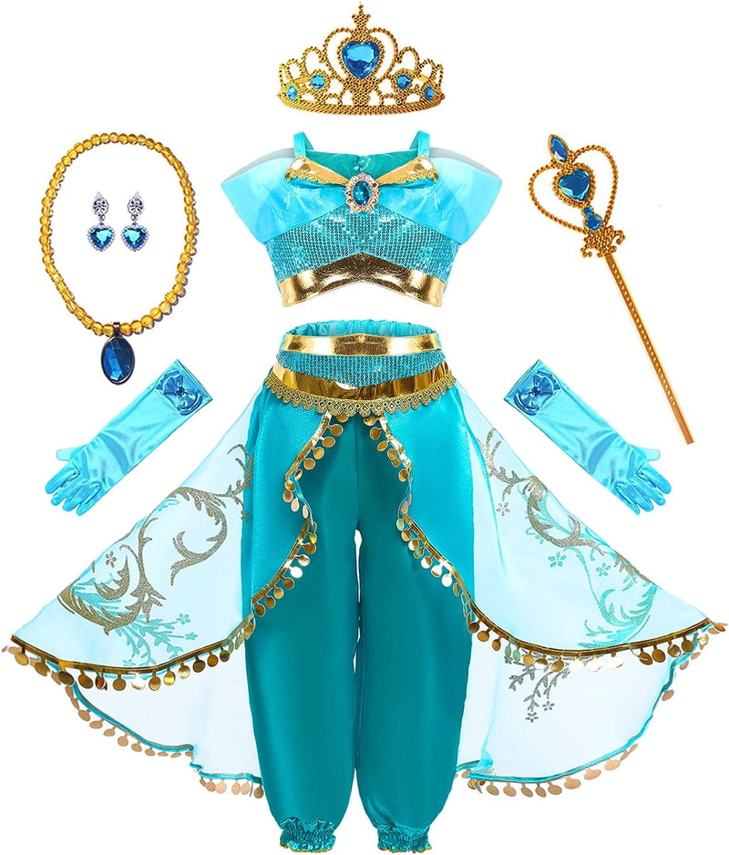 Mecamelon Arabian Princess Fancy Costume for Girls Halloween Dress Up  Mecamelon Blue 4T 