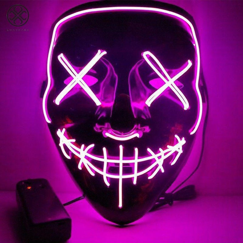 Luxtrada Halloween LED Glow Mask EL Wire Light up the Purge Movie Costume Party +AA Battery (Yellow) Apparel & Accessories > Costumes & Accessories > Masks Luxtrada Pink  