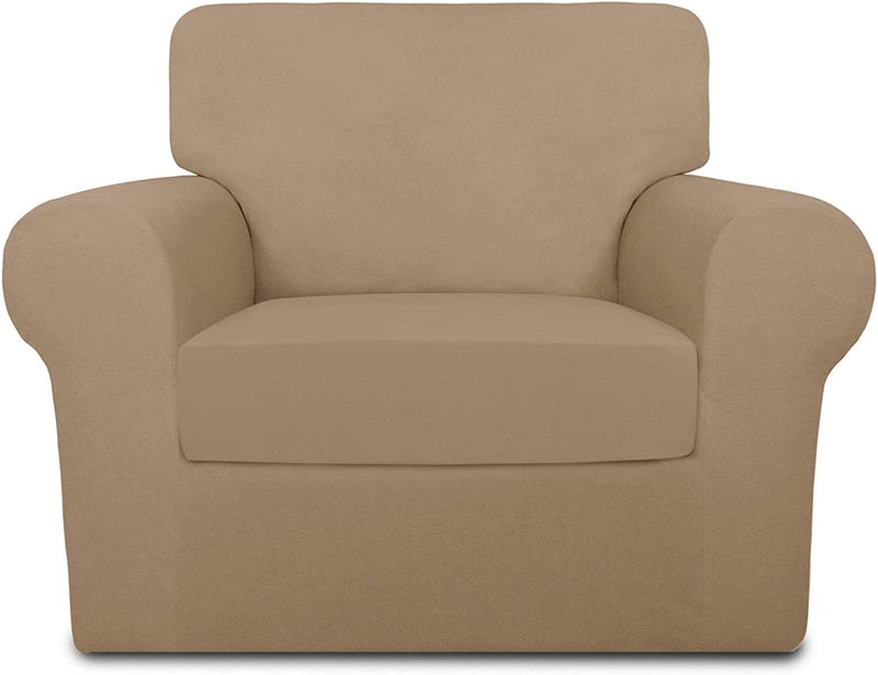 Purefit 4 Pieces Super Stretch Chair Couch Cover for 3 Cushion Slipcover – Spandex Non Slip Soft Sofa Cover for Kids, Pets, Washable Furniture Protector (Sofa, Brown) Home & Garden > Decor > Chair & Sofa Cushions PureFit Camel Small 